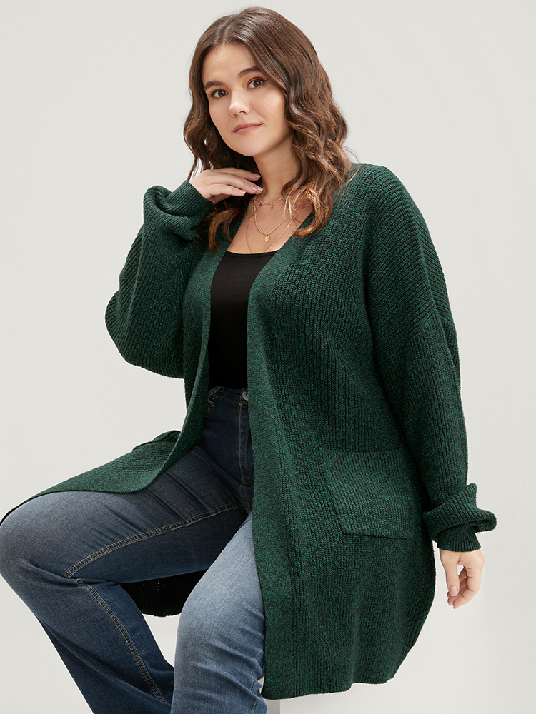 

Plus Size Soft Pointelle Knit Pocket Belted Open Front Cardigan Cyan Women Casual Loose Long Sleeve Dailywear Cardigans BloomChic