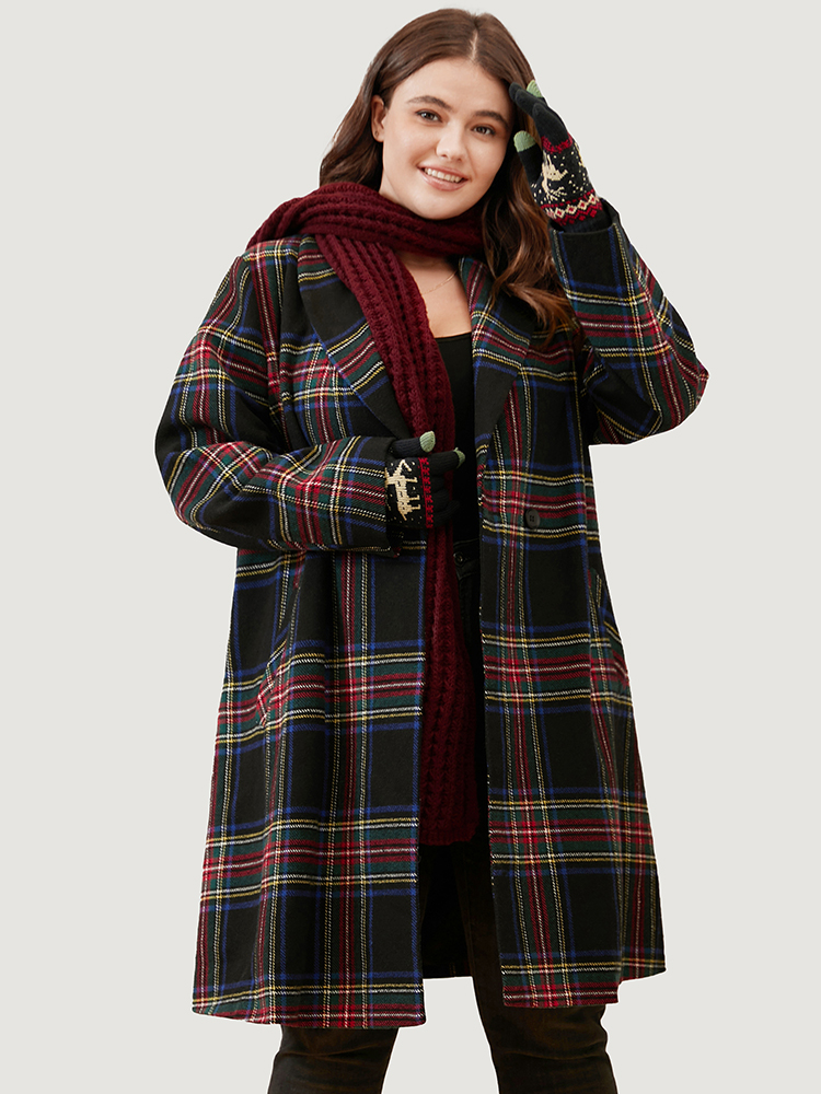 

Plus Size Plaid Button Through Pocket Lapel Collar Coat Women Black Casual Pocket Ladies Dailywear Winter Coats BloomChic