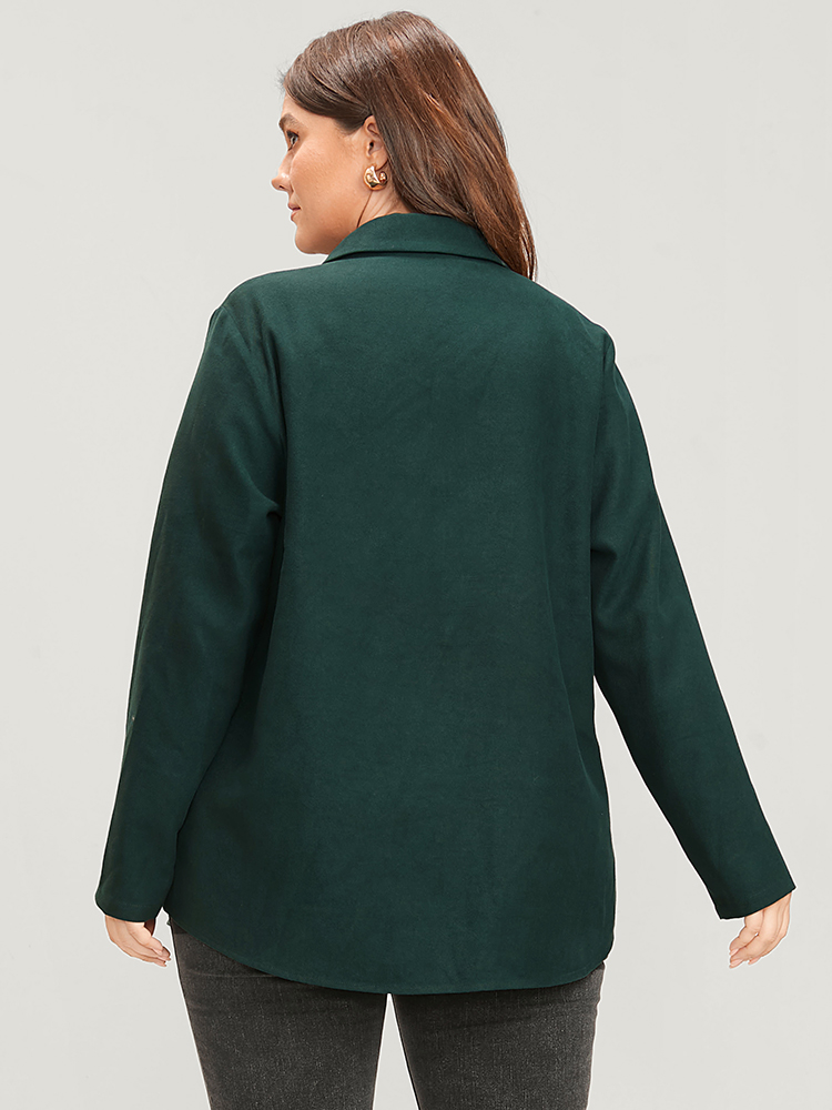 

Plus Size Solid Pocket Button Up Arc Hem Blouse DarkGreen Elegant Shirts