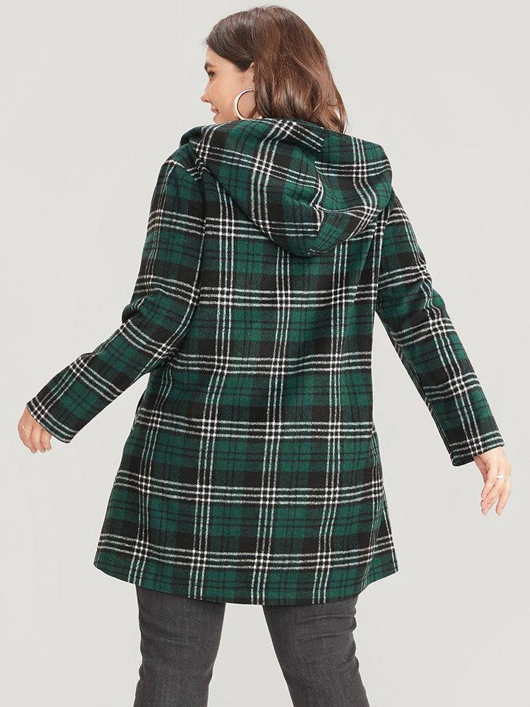Plus Size Plaid Double Breasted Pocket Hooded Coat Women DarkGreen Casual Pocket Ladies Dailywear Winter Coats BloomChic 14-16/1X 