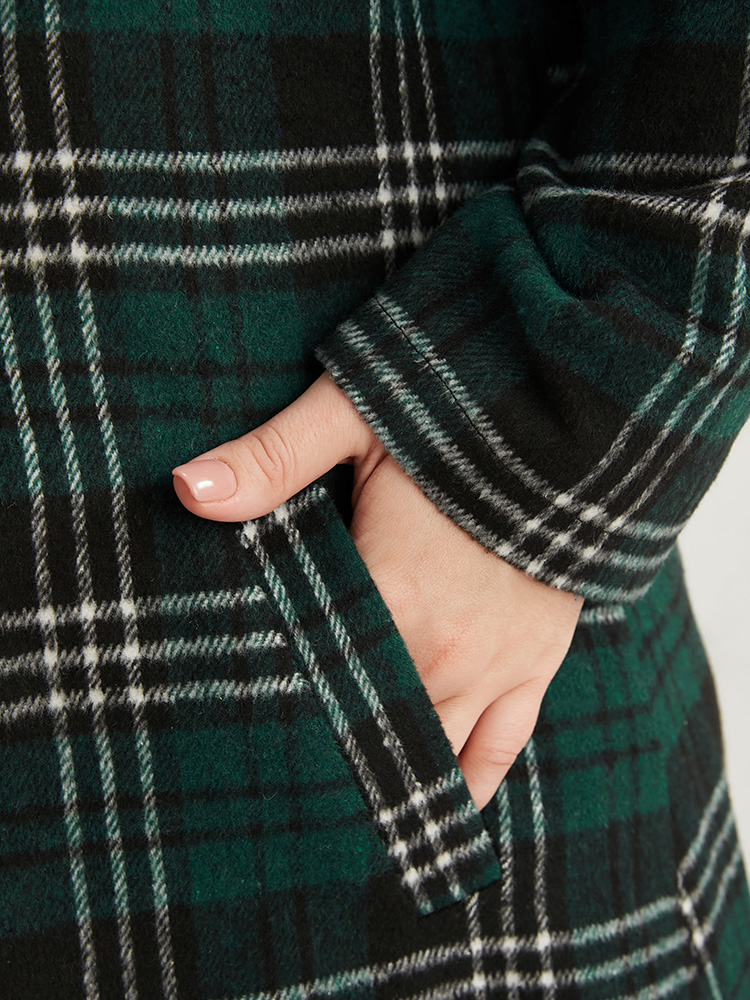 Plus Size Plaid Double Breasted Pocket Hooded Coat Women DarkGreen Casual Pocket Ladies Dailywear Winter Coats BloomChic 14-16/1X 
