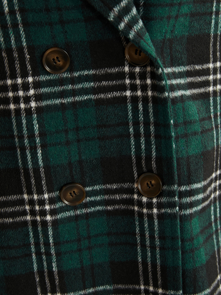 Plus Size Plaid Double Breasted Pocket Hooded Coat Women DarkGreen Casual Pocket Ladies Dailywear Winter Coats BloomChic 14-16/1X 
