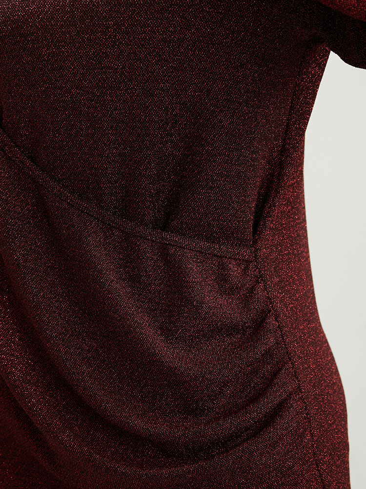 Plus Size Scarlet Solid Glitter Surplice Neck Blouse Women Elegant Long Sleeve Deep V-neck Dailywear Blouses BloomChic 30/6X 
