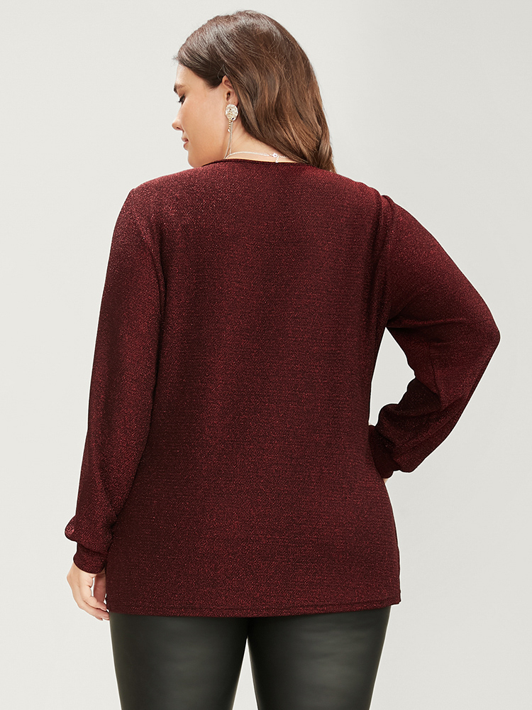 Plus Size Scarlet Solid Glitter Surplice Neck Blouse Women Elegant Long Sleeve Deep V-neck Dailywear Blouses BloomChic 30/6X 