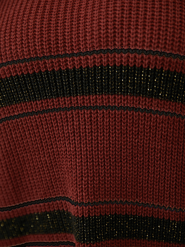 Striped Contrast Pointelle Knit Lantern Sleeve Round Neck Knit Top BloomChic 