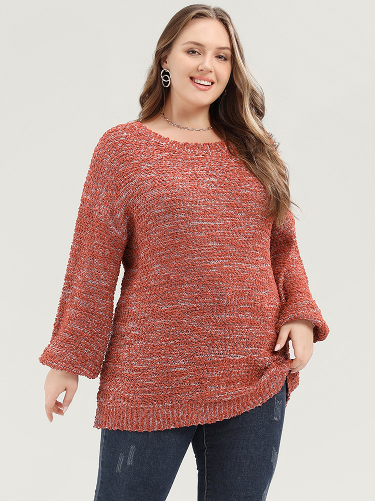 

Plus Size Solid Ping Pong Yarns Lantern Sleeve Round Neck Knit Top Orange Women Casual Loose Long Sleeve Round Neck Dailywear Pullovers BloomChic