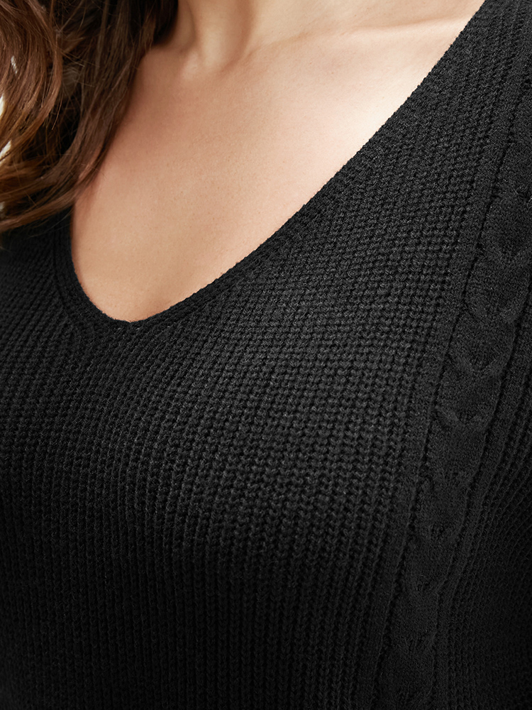 Solid Pointelle Knit Lantern Sleeve Cut Out Split Knit Top BloomChic 