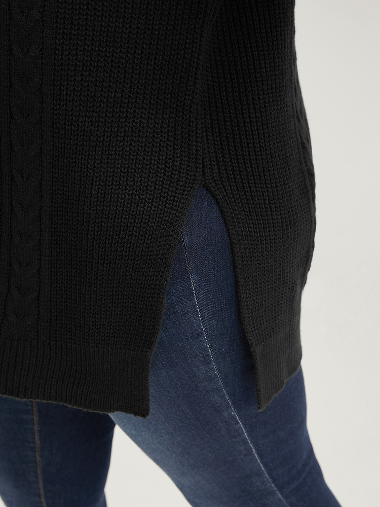 Solid Pointelle Knit Lantern Sleeve Cut Out Split Knit Top BloomChic 