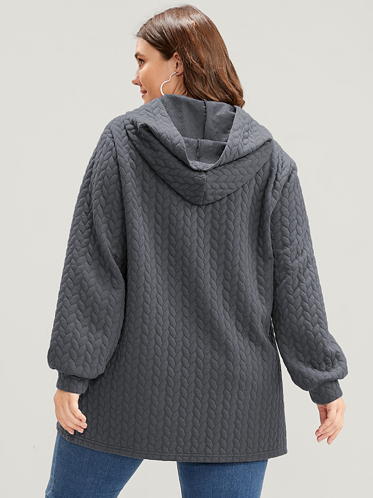 Plus Size Solid Asymmetrical Hem Cable Knit Hooded Sweatshirt Women DimGray Lounge Asymmetrical Hooded Everyday Sweatshirts BloomChic 10/M 