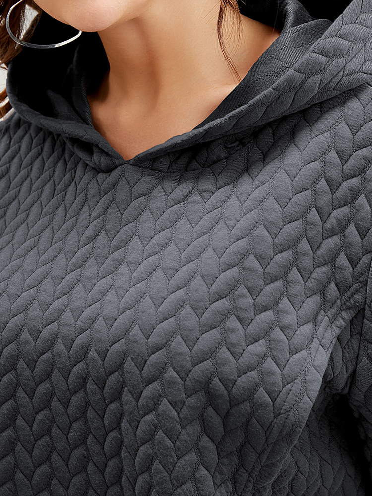 Plus Size Solid Asymmetrical Hem Cable Knit Hooded Sweatshirt Women DimGray Lounge Asymmetrical Hooded Everyday Sweatshirts BloomChic 10/M 