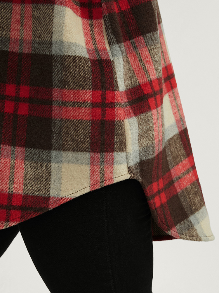 

Plus Size Plaid Button Up High Low Hem Blouse Russet Casual Shirts