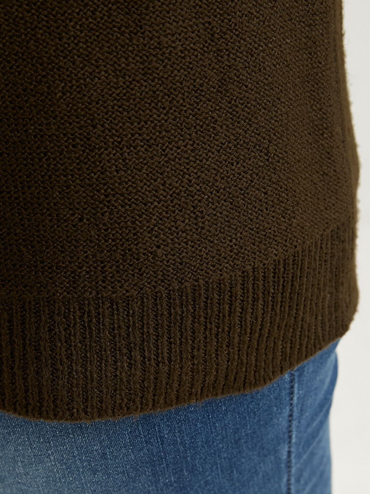 Plus Size Colorblock Contrast Soft Sexy Yarn Knit Fluffy Knit Top Brown Women Casual Loose Long Sleeve V-neck Dailywear Pullovers BloomChic 18-20/2X 