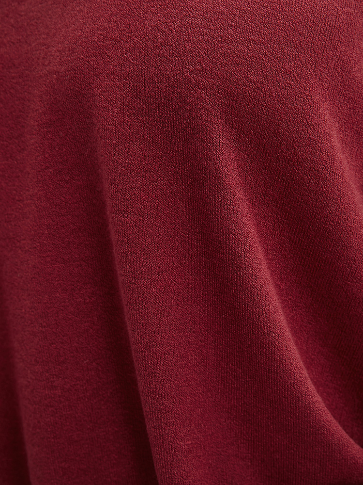 Plus Size Solid Lace Mesh Cold Shoulder Sweatshirt Women Burgundy Elegant See through Round Neck Dailywear Sweatshirts BloomChic 26/4X 