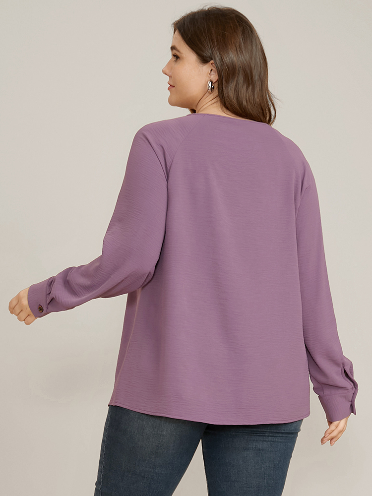 Plus Size Women Work Plain Button Regular Sleeve Long Sleeve Round Neck Office Blouses BloomChic 