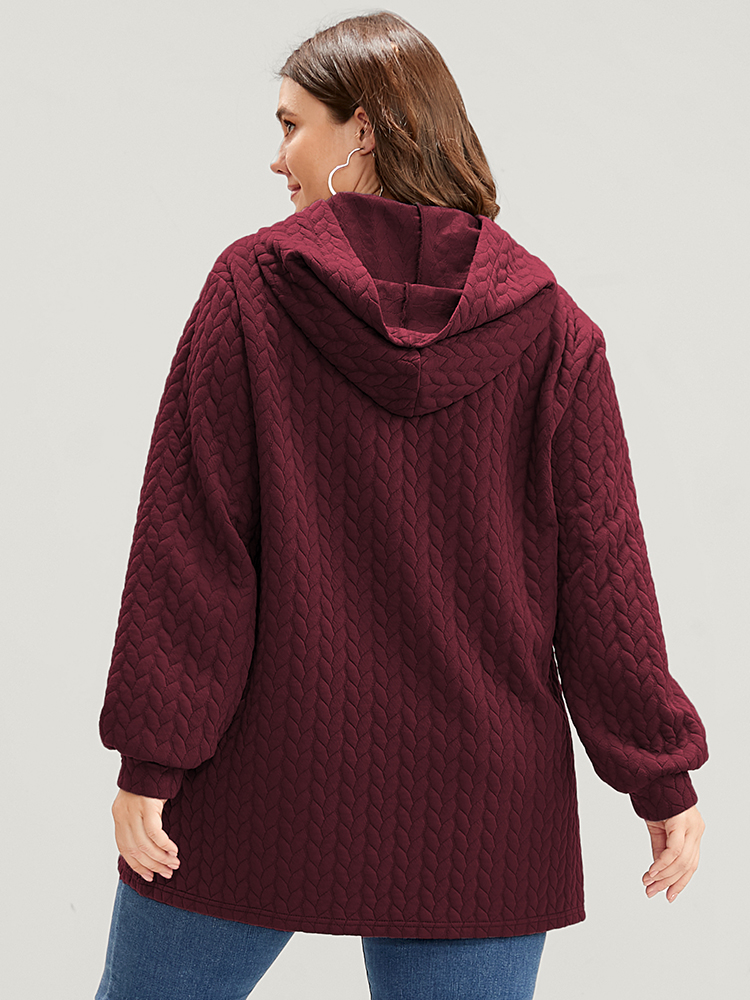 

Plus Size Solid Asymmetrical Hem Cable Knit Hooded Sweatshirt Women Scarlet Lounge Asymmetrical Hooded Everyday Sweatshirts BloomChic