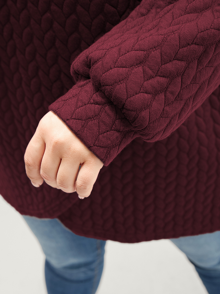 Plus Size Solid Asymmetrical Hem Cable Knit Hooded Sweatshirt Women Scarlet Lounge Asymmetrical Hooded Everyday Sweatshirts BloomChic 26/4X 