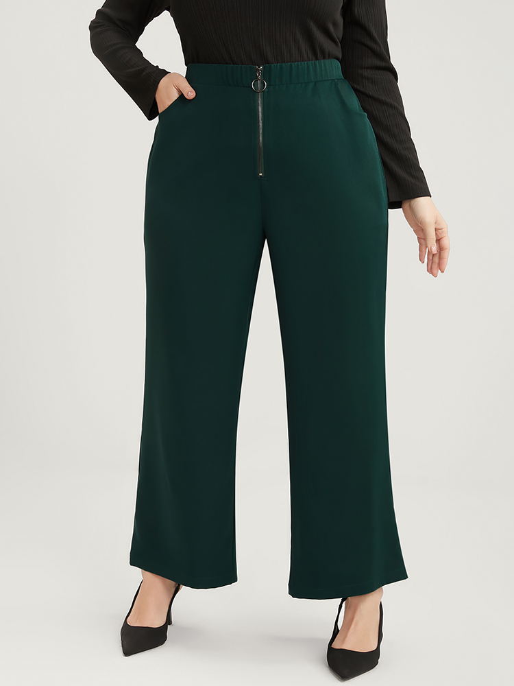 Plus Size Women Work Plain Plain High Rise Pocket Office Pants BloomChic 