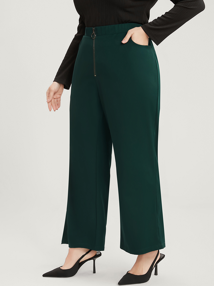 Plus Size Women Work Plain Plain High Rise Pocket Office Pants BloomChic 