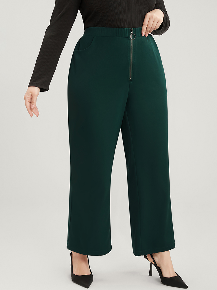 Plus Size Women Work Plain Plain High Rise Pocket Office Pants BloomChic 