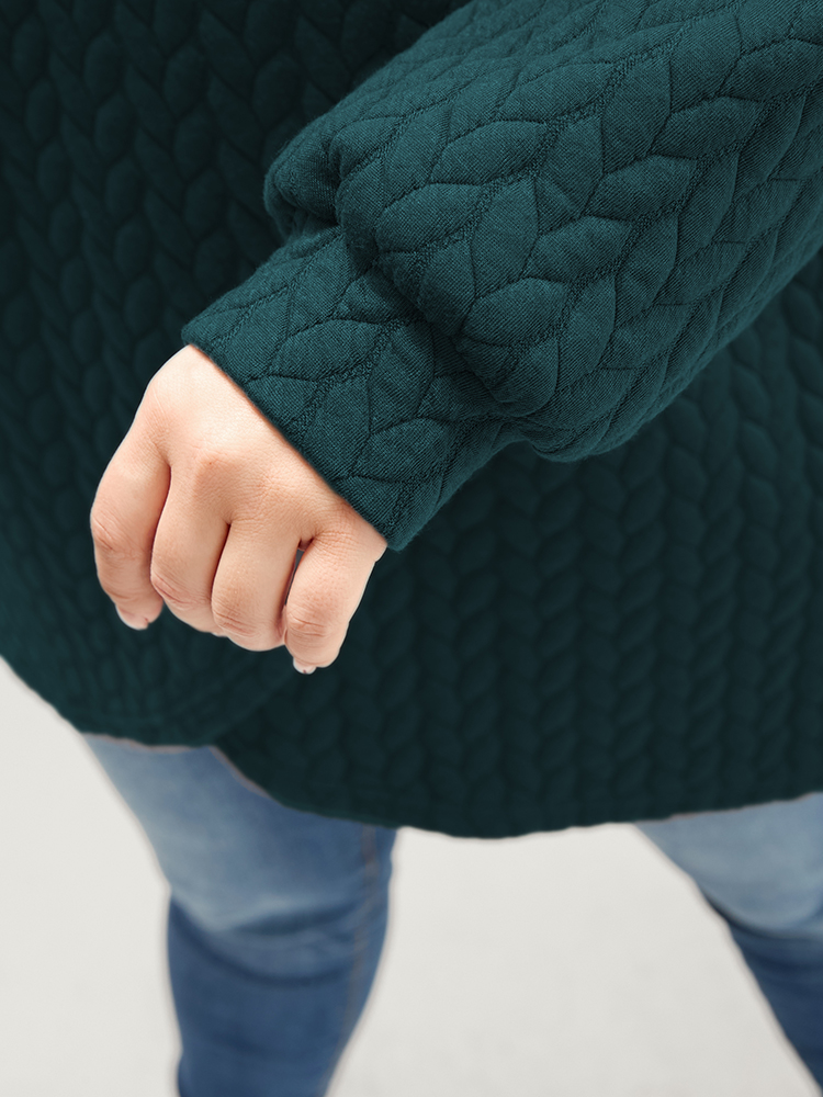 Plus Size Solid Asymmetrical Hem Cable Knit Hooded Sweatshirt Women DarkGreen Lounge Asymmetrical Hooded Everyday Sweatshirts BloomChic 26/4X 