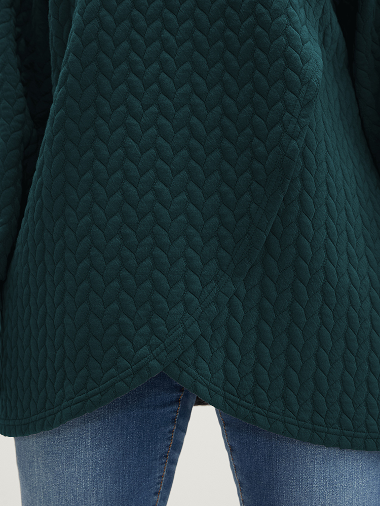 Plus Size Solid Asymmetrical Hem Cable Knit Hooded Sweatshirt Women DarkGreen Lounge Asymmetrical Hooded Everyday Sweatshirts BloomChic 26/4X 