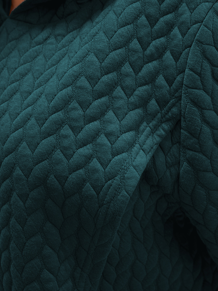 Plus Size Solid Asymmetrical Hem Cable Knit Hooded Sweatshirt Women DarkGreen Lounge Asymmetrical Hooded Everyday Sweatshirts BloomChic 26/4X 