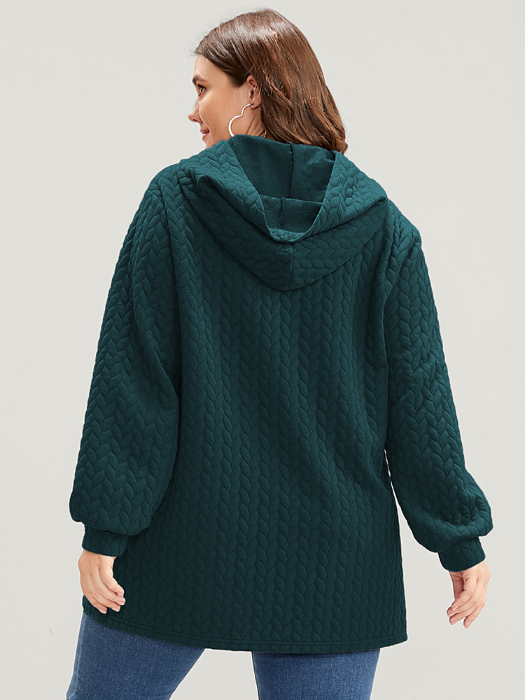Plus Size Solid Asymmetrical Hem Cable Knit Hooded Sweatshirt Women DarkGreen Lounge Asymmetrical Hooded Everyday Sweatshirts BloomChic 26/4X 