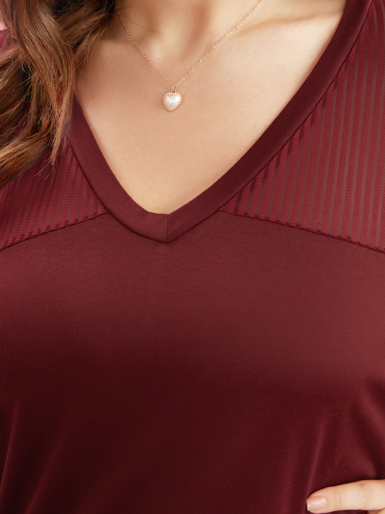 Plus Size Women Dailywear Plain See through Dolman Sleeve Long Sleeve Round Neck Elegant T-shirts BloomChic 