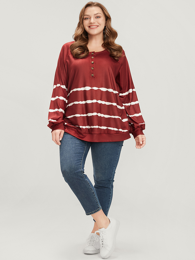Plus Size Women Dailywear Striped Tie Dye Regular Lantern Sleeve Long Sleeve Round Neck Casual Sweatshirts BloomChic 