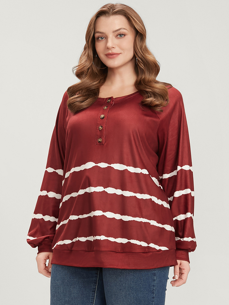 Plus Size Women Dailywear Striped Tie Dye Regular Lantern Sleeve Long Sleeve Round Neck Casual Sweatshirts BloomChic 