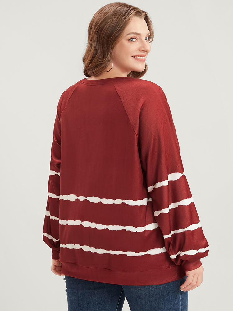 Plus Size Women Dailywear Striped Tie Dye Regular Lantern Sleeve Long Sleeve Round Neck Casual Sweatshirts BloomChic 