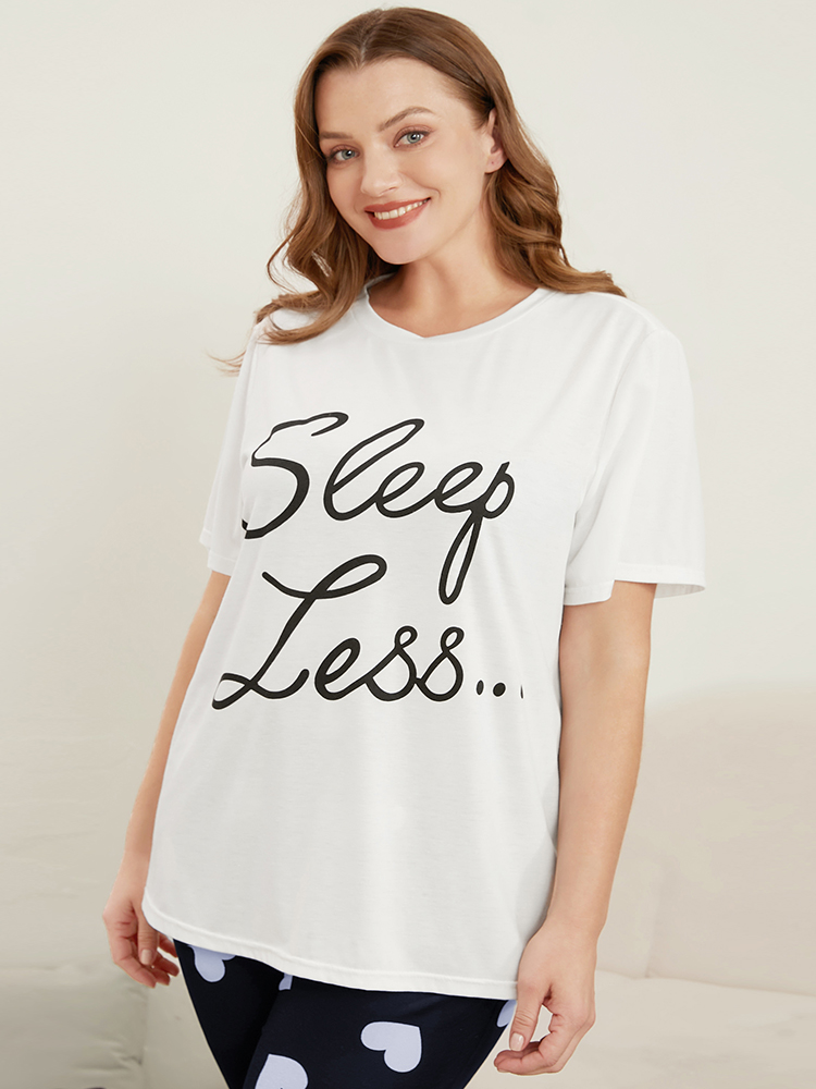 BloomChic Women's Plus Size Sleep Less Round Neck Solid Pajama Top WhiteSmoke Letter Short sleeve 12/L
