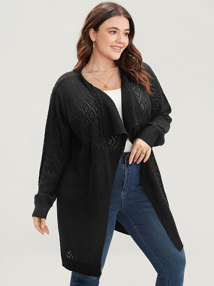 Plain Pointelle Knit Argyle Eyelet Asymmetrical Open Front Cardigan BloomChic 