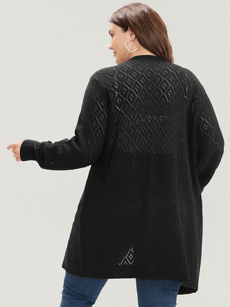 Plain Pointelle Knit Argyle Eyelet Asymmetrical Open Front Cardigan BloomChic 