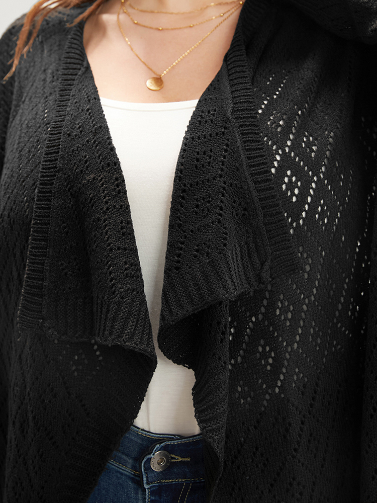 Plain Pointelle Knit Argyle Eyelet Asymmetrical Open Front Cardigan BloomChic 