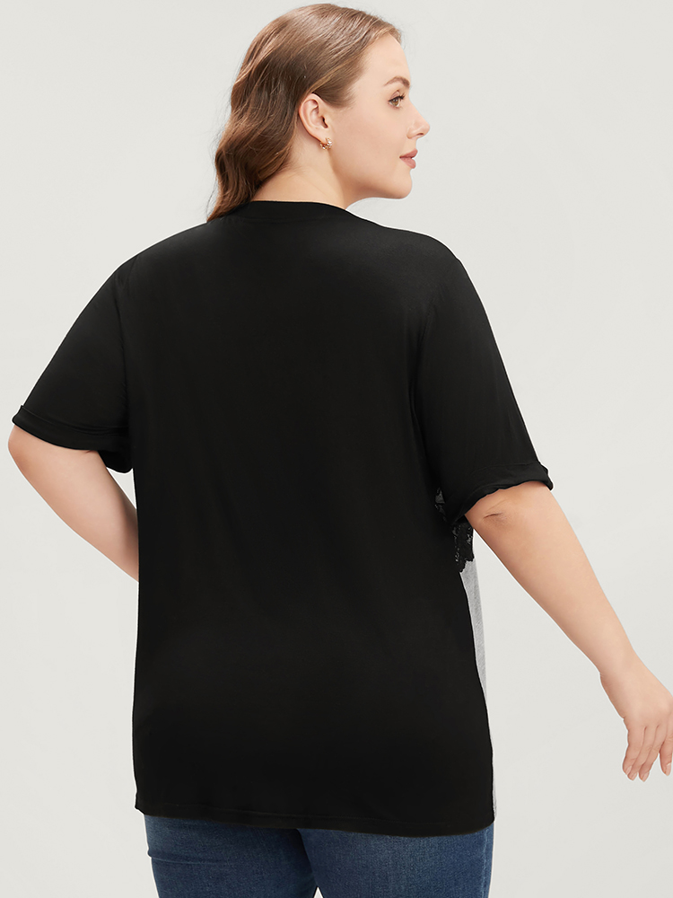 Plus Size Women Dailywear Colorblock Contrast Regular Sleeve Short sleeve Round Neck Elegant T-shirts BloomChic 