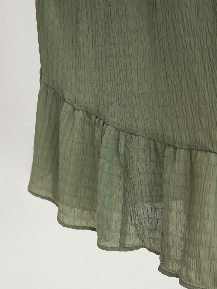 Plus Size Solid Square Neck Pocket Lace Ruffles Hem Dress Mint Women Elegant Elastic Waist Square Neck Short sleeve Curvy Midi Dress BloomChic 30/6X 