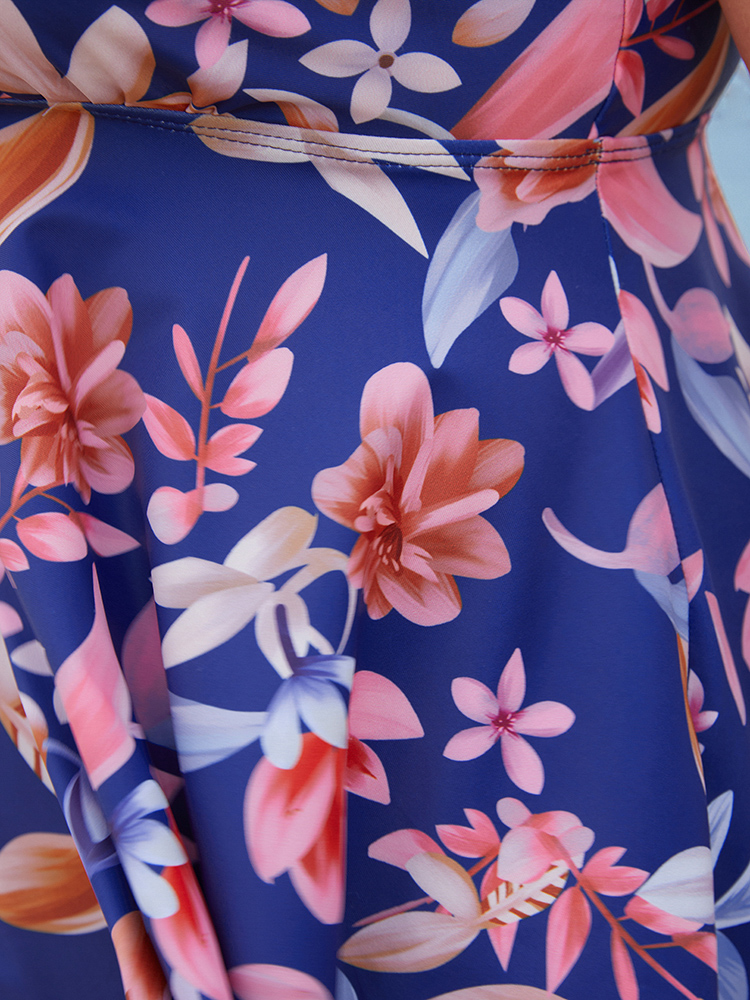 Floral Print A Line Hanky Hem Tankini Top BloomChic 