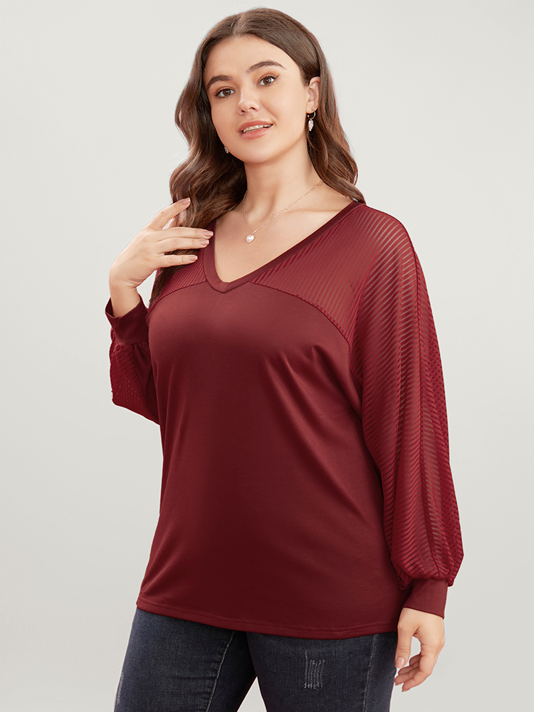 Plus Size Women Dailywear Plain See through Dolman Sleeve Long Sleeve Round Neck Elegant T-shirts BloomChic 