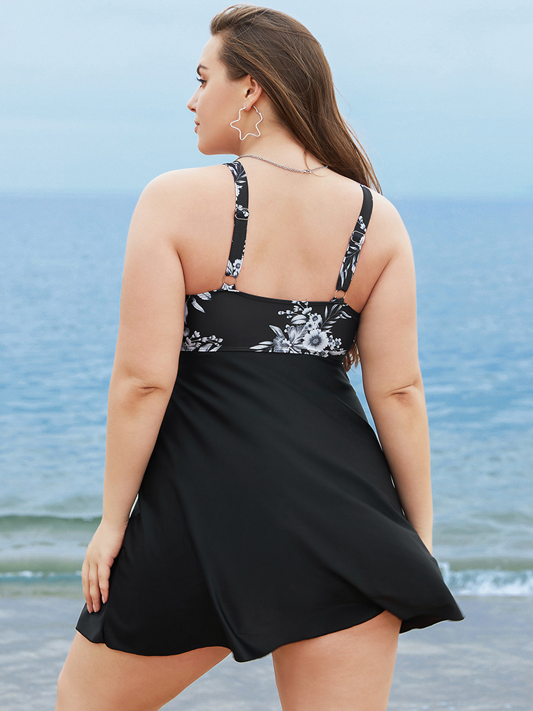 Floral Patchwork Knotted Front Split Swim Dress BloomChic 