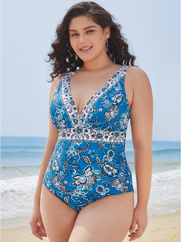 Bandana Print Sculpt Waist Adjustable Straps One Piece Swimsuit BloomChic 