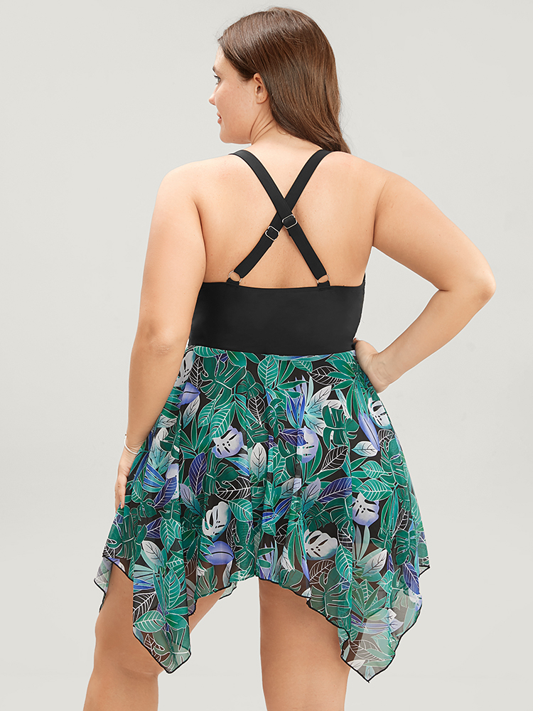 Mesh Adjustable Straps Plus Size Women Tropical Swim Dress Very Stretchy Bodycon Sleeveless V Neck Vacation Swim Dresses BloomChic 