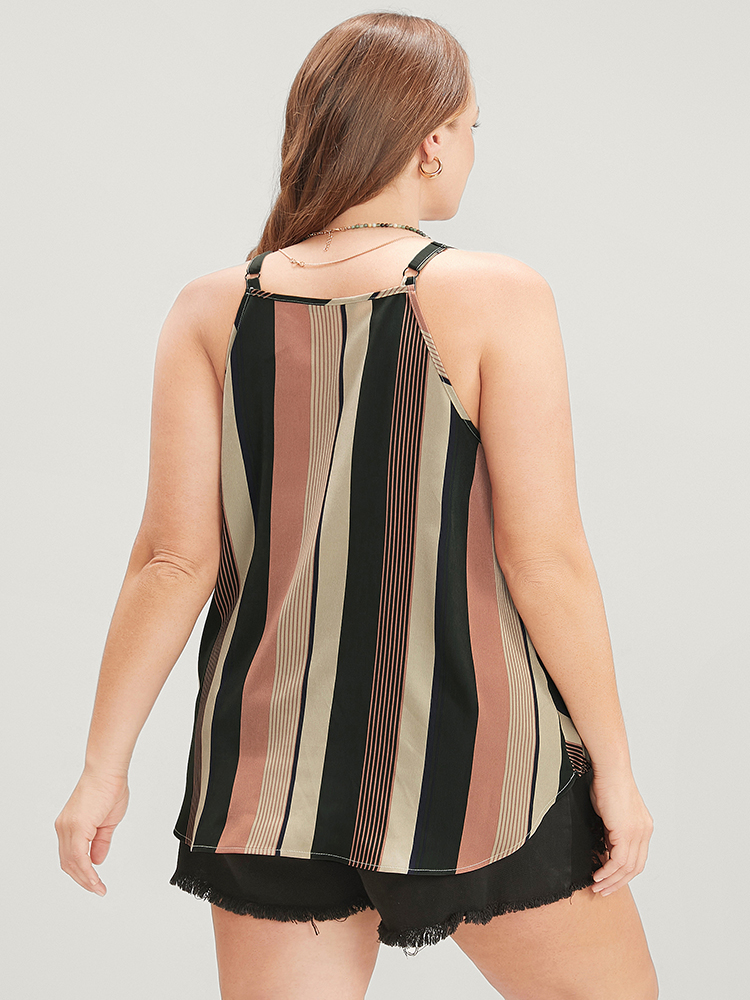 Plus Size Striped Contrast Surplice Neck Cami Top Women Multicolor Vacation Wrap V-neck Dailywear Tank Tops Camis BloomChic 14-16/1X 