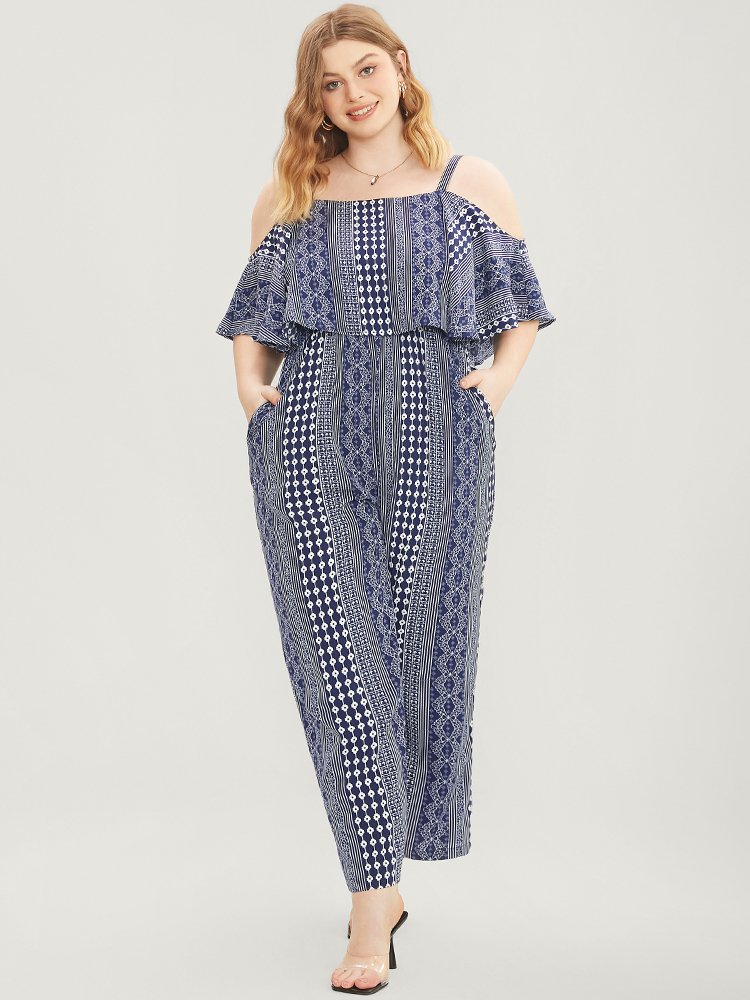 Plus Size Women Dailywear Striped Elastic Waist Regular Pocket Vacation Jumpsuits BloomChic 