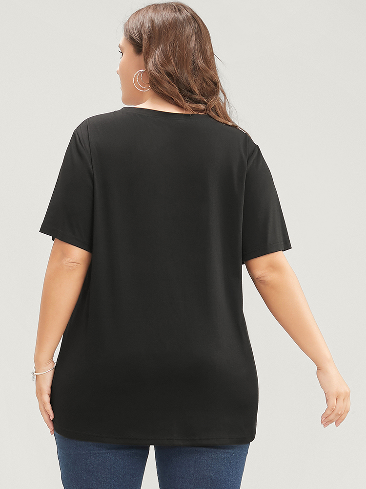 Plus Size Moon And Star Round Neck T-shirt DimGray Women Casual Printed Star and moon Dailywear T-shirts BloomChic 28/5X 