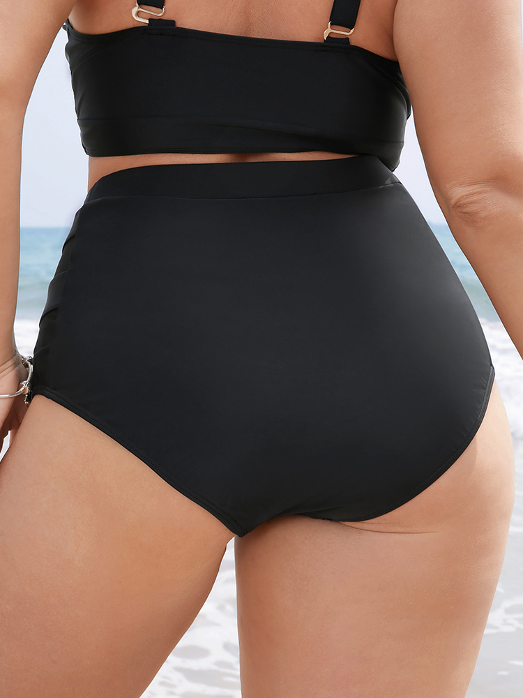 

Plus Size Plain Mesh Insert Swim Bottom Women's Swimwear Black Vacation Plain High stretch Skinny High Rise Curve Swim Bottoms BloomChic