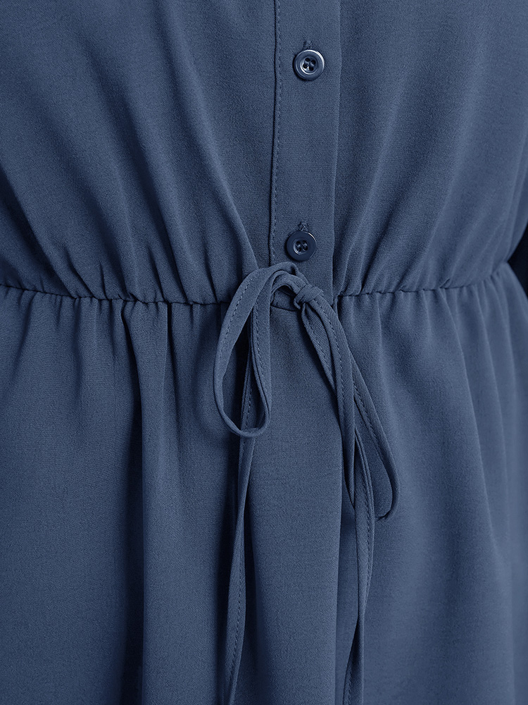 Plus Size Stone Plain Knotted Cuffed Sleeve Ruffles Asymmetrical Hem Blouse Women Office Elbow-length sleeve Shirt collar Work Blouses BloomChic 22-24/3X 