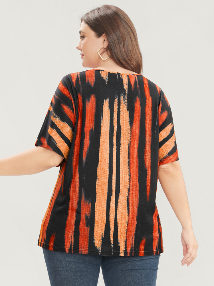 

Plus Size Striped Contrast Dolman Sleeve V Neck T-shirt Scarlet Women Casual Striped V-neck Everyday T-shirts BloomChic