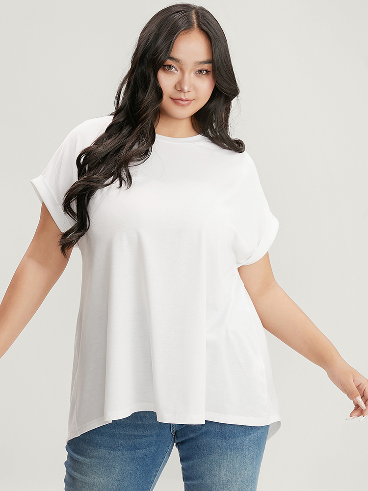 

Plus Size Solid Round Neck Crossover Back T-shirt White Women Casual Plain Round Neck Dailywear T-shirts BloomChic