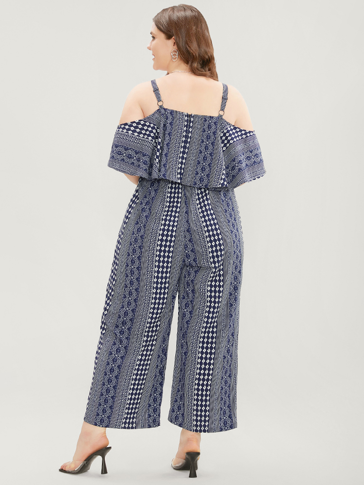 Plus Size Women Dailywear Striped Elastic Waist Regular Pocket Vacation Jumpsuits BloomChic 